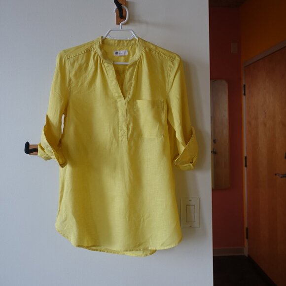 Gap yellow linen popover shirt XS 0 2 - Picture 1 of 9